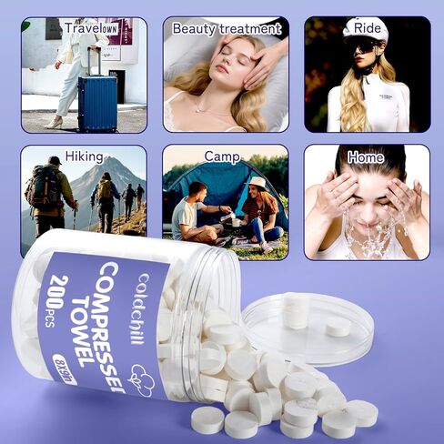 200 Pcs Compressed Towels, Disposable Face Compressed Towels, Magic Towel, Compressed Towel for Travel, Camping, Hiking, 8"x9", White in Saudi Arabia