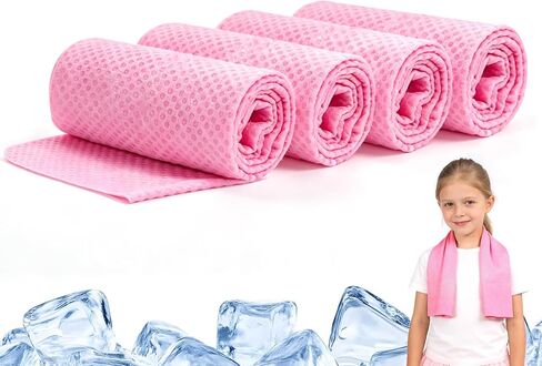 مناشف تبريد PVA للأطفال من BobbleT، 4 عبوات (30 بوصة × 9 بوصة) - مناشف تبريد ثلج صغيرة فورية للرقبة والوجه مع حماية من أشعة الشمس بعامل حماية من أشعة الشمس 50+، قابلة لإعادة الاستخدام لتخفيف حرارة الصيف للأنشطة الخارجية، وردي in Kuwait