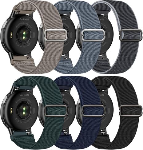 6 عبوات من أحزمة الساعة القابلة للتمدد مقاس 20 مم متوافقة مع Garmin Vivoactive 5/6، نسيج نايلون مرن وأشرطة رياضية بديلة قابلة للتعديل لـ Venu Sq 2 Vivomove Luxe Approach S50/S44/S42 للنساء والرجال in Saudi Arabia
