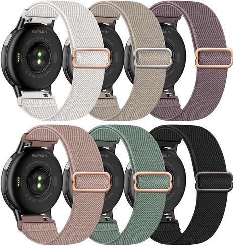 6 عبوات من أحزمة الساعة القابلة للتمدد مقاس 20 مم متوافقة مع Garmin Vivoactive 5/6، نسيج نايلون مرن وأشرطة رياضية بديلة قابلة للتعديل لـ Venu Sq 2 Vivomove Luxe Approach S50/S44/S42 للنساء والرجال in Saudi Arabia