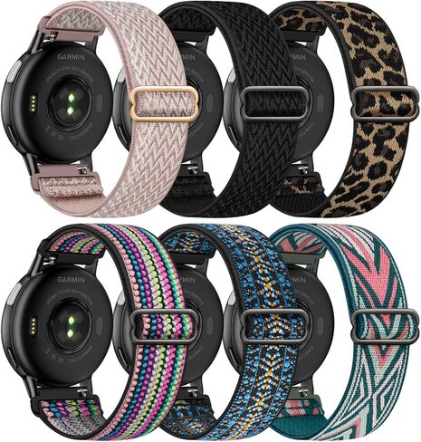 6 عبوات من أحزمة الساعة القابلة للتمدد مقاس 20 مم متوافقة مع Garmin Vivoactive 5/6، نسيج نايلون مرن وأشرطة رياضية بديلة قابلة للتعديل لـ Venu Sq 2 Vivomove Luxe Approach S50/S44/S42 للنساء والرجال in Saudi Arabia