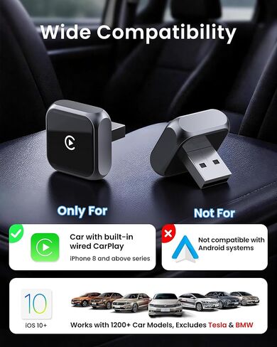 2026 Upgraded Wireless CarPlay Adapter for Apple iPhone iOS 10+, Fast Auto-Connection Wired to Wireless for Apple CarPlay Adapter Mini Size, USB-A/Type-C, Plug & Play, No Delay (Black) in Saudi Arabia