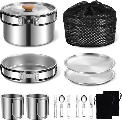 13Pcs Outdoor Camping Cookware Set, Lightweight Pot Pan with Stainless Steel Fork Spoon Kits、Cups and Plate, Perfect for Camping Trips and Climbing in Saudi Arabia