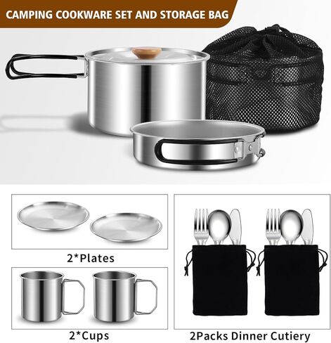 13Pcs Outdoor Camping Cookware Set, Lightweight Pot Pan with Stainless Steel Fork Spoon Kits、Cups and Plate, Perfect for Camping Trips and Climbing in Saudi Arabia