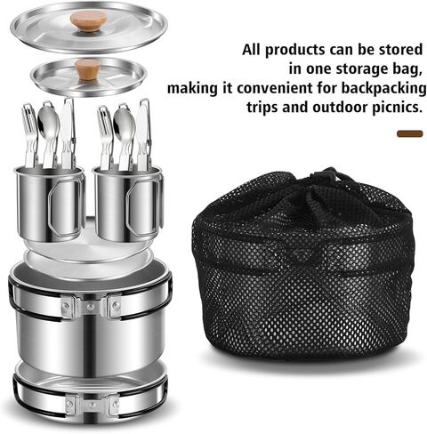 13Pcs Outdoor Camping Cookware Set, Lightweight Pot Pan with Stainless Steel Fork Spoon Kits、Cups and Plate, Perfect for Camping Trips and Climbing in Saudi Arabia