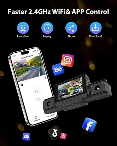 4 Channel 360 Dash Cam Front and Rear Inside & Left Right for Cars, 1080P with GPS 2.4GHz WiFi & APP Control, IR Night Vision, WDR, G-Sensor,Loop Recording, 24H Parking Mode,32GB Card for Taxi in Saudi Arabia