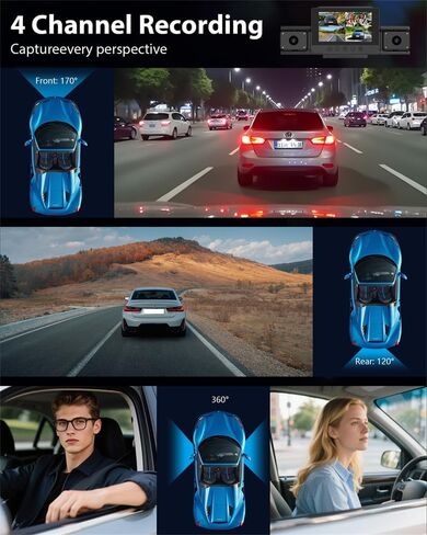 4 Channel 360 Dash Cam Front and Rear Inside & Left Right for Cars, 1080P with GPS 2.4GHz WiFi & APP Control, IR Night Vision, WDR, G-Sensor,Loop Recording, 24H Parking Mode,32GB Card for Taxi in Saudi Arabia