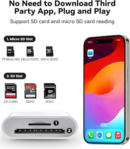 قارئ بطاقة SD لسلسلة iPhone 15/16/17 بفتحة مزدوجة USB 3.0 قارئ بطاقة الذاكرة المحمول USB C إلى SD Micro SD/TF محول بطاقة لأجهزة iPad Pro MacBook Android وكاميرا الكمبيوتر المحمول التوصيل والتشغيل in Kuwait