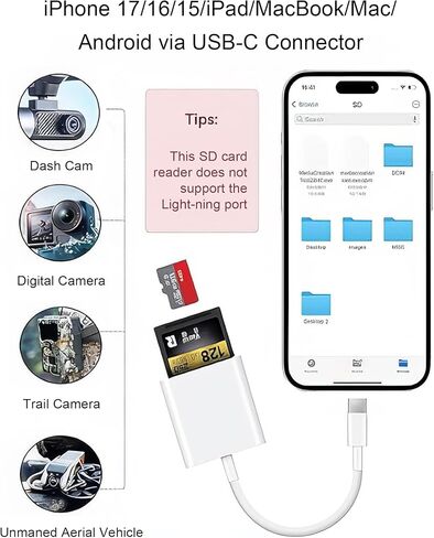 قارئ بطاقة SD لسلسلة iPhone 15/16/17 بفتحة مزدوجة USB 3.0 قارئ بطاقة الذاكرة المحمول USB C إلى SD Micro SD/TF محول بطاقة لأجهزة iPad Pro MacBook Android وكاميرا الكمبيوتر المحمول التوصيل والتشغيل in Kuwait