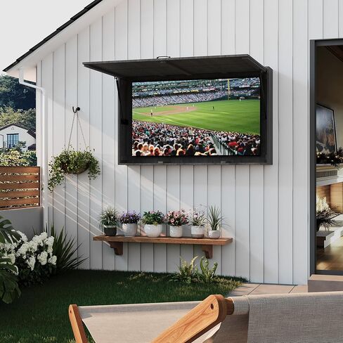 Outdoor TV Protector, Wooden Television Display Protector, 48 in Solid Waterproof Adjustable Television Hard Box with Extra Cover and Telescopic Bracket, Decorative Outdoor TV Box for Patio, Beach in Saudi Arabia