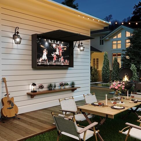 Outdoor TV Protector, Wooden Television Display Protector, 48 in Solid Waterproof Adjustable Television Hard Box with Extra Cover and Telescopic Bracket, Decorative Outdoor TV Box for Patio, Beach in Saudi Arabia