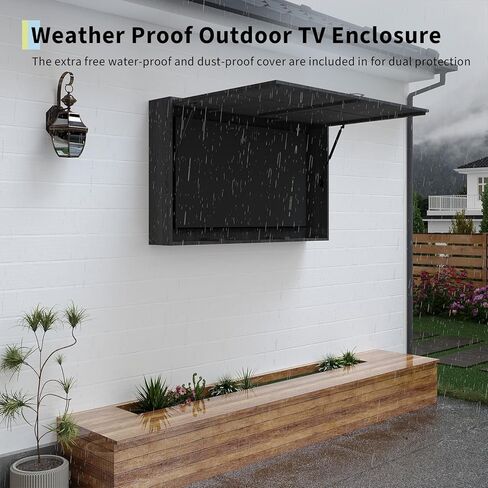 Outdoor TV Protector, Wooden Television Display Protector, 48 in Solid Waterproof Adjustable Television Hard Box with Extra Cover and Telescopic Bracket, Decorative Outdoor TV Box for Patio, Beach in Saudi Arabia
