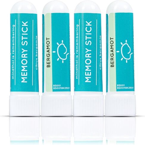 Bergamot Nasal Sticks (4 Pack) - Natural Mood Uplift & Mental Clarity Aromatherapy Inhaler with Fresh Citrus Essential Oil in Saudi Arabia
