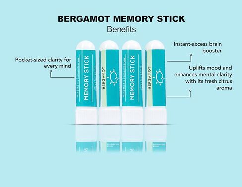 Bergamot Nasal Sticks (4 Pack) - Natural Mood Uplift & Mental Clarity Aromatherapy Inhaler with Fresh Citrus Essential Oil in Saudi Arabia