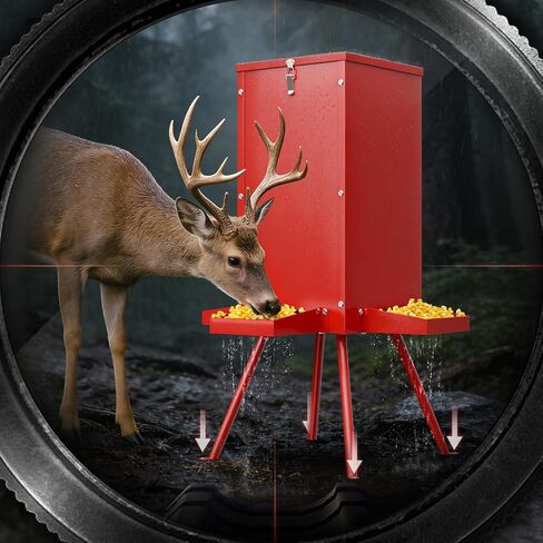 60-80lbs Deer Feeder,Red Waterproof and Anti-Corrosion Coating Gravity Deer Feeders with 4 Feeding Tray and 4-Leg Stand Reinforced,Deer Corn Duty Metal Game Feeder for Deers and Wildlife in Saudi Arabia
