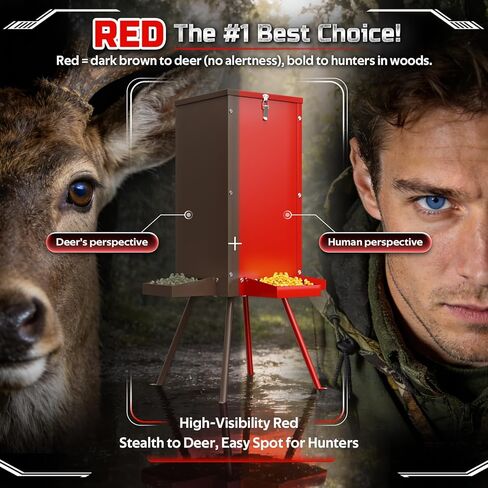 60-80lbs Deer Feeder,Red Waterproof and Anti-Corrosion Coating Gravity Deer Feeders with 4 Feeding Tray and 4-Leg Stand Reinforced,Deer Corn Duty Metal Game Feeder for Deers and Wildlife in Saudi Arabia