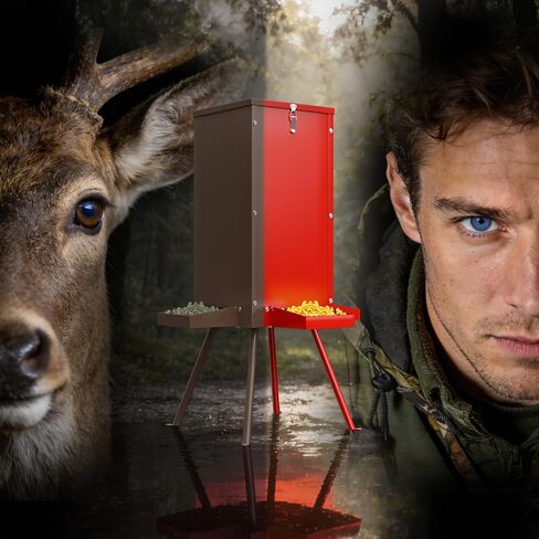 60-80lbs Deer Feeder,Red Waterproof and Anti-Corrosion Coating Gravity Deer Feeders with 4 Feeding Tray and 4-Leg Stand Reinforced,Deer Corn Duty Metal Game Feeder for Deers and Wildlife in Saudi Arabia
