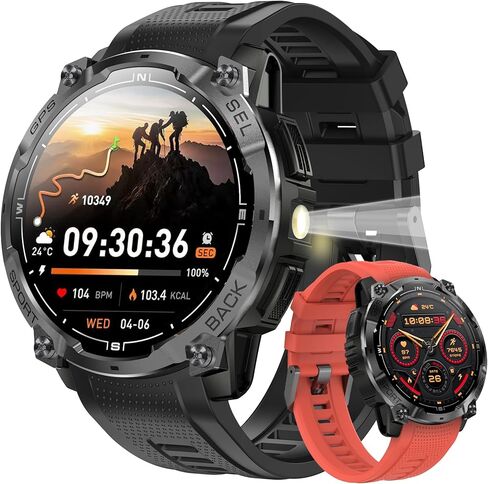 ساعة ذكية عسكرية متينة للرجال مزودة بنظام تحديد المواقع العالمي (GPS)، ساعة AMOLED لتتبع اللياقة البدنية مقاس 1.43 بوصة مع مكالمة بلوتوث/مصباح يدوي/بوصلة، أكثر من 170 وضعًا رياضيًا مقاومة للماء للرجال لهواتف Android iPhone in Kuwait