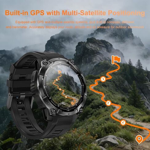 ساعة ذكية عسكرية متينة للرجال مزودة بنظام تحديد المواقع العالمي (GPS)، ساعة AMOLED لتتبع اللياقة البدنية مقاس 1.43 بوصة مع مكالمة بلوتوث/مصباح يدوي/بوصلة، أكثر من 170 وضعًا رياضيًا مقاومة للماء للرجال لهواتف Android iPhone in Kuwait