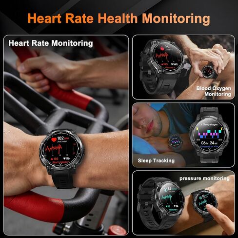 ساعة ذكية عسكرية متينة للرجال مزودة بنظام تحديد المواقع العالمي (GPS)، ساعة AMOLED لتتبع اللياقة البدنية مقاس 1.43 بوصة مع مكالمة بلوتوث/مصباح يدوي/بوصلة، أكثر من 170 وضعًا رياضيًا مقاومة للماء للرجال لهواتف Android iPhone in Kuwait