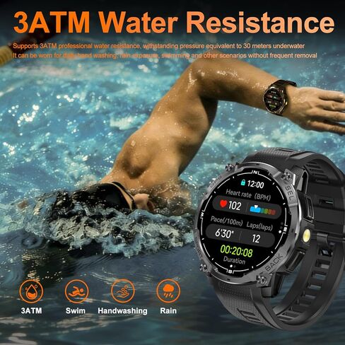 ساعة ذكية عسكرية متينة للرجال مزودة بنظام تحديد المواقع العالمي (GPS)، ساعة AMOLED لتتبع اللياقة البدنية مقاس 1.43 بوصة مع مكالمة بلوتوث/مصباح يدوي/بوصلة، أكثر من 170 وضعًا رياضيًا مقاومة للماء للرجال لهواتف Android iPhone in Kuwait