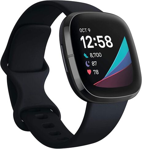 Fitbit Sense Health & Fitness Smartwatch W/GPS, Bluetooth Call/Text, Heart Rate SpO2, ECG, Skin Temperature & Stress Sensing (S & L Bands, 90 Day Premium Included) International Version (Graphite) in Saudi Arabia