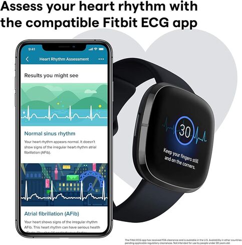 Fitbit Sense Health & Fitness Smartwatch W/GPS, Bluetooth Call/Text, Heart Rate SpO2, ECG, Skin Temperature & Stress Sensing (S & L Bands, 90 Day Premium Included) International Version (Graphite) in Saudi Arabia