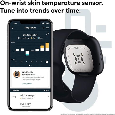 Fitbit Sense Health & Fitness Smartwatch W/GPS, Bluetooth Call/Text, Heart Rate SpO2, ECG, Skin Temperature & Stress Sensing (S & L Bands, 90 Day Premium Included) International Version (Graphite) in Saudi Arabia