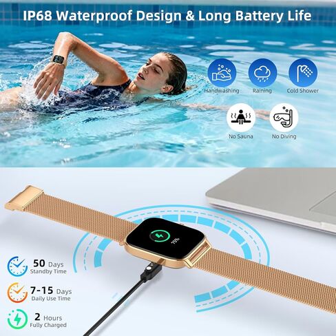 Smart Watch For Women Android/iPhone: Fitness Trackers Smartwatch 1.85" Bluetooth Calls Answer/Make IP68 Waterproof Womens Watches Activity Pedometer Heart Rate Spo2 Monitor 130+ Sports Model 3 Bands in Saudi Arabia