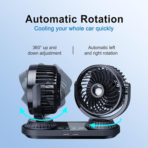 Auto Oscillating 12v/24v Car Fan Cigarette Lighter Plug for Pickup Truck RV SUV Sedan Van Boat, Portable Dashboard Fan for Car with 2 USB Ports Strong 3 Speeds 360 Rotatable in Saudi Arabia