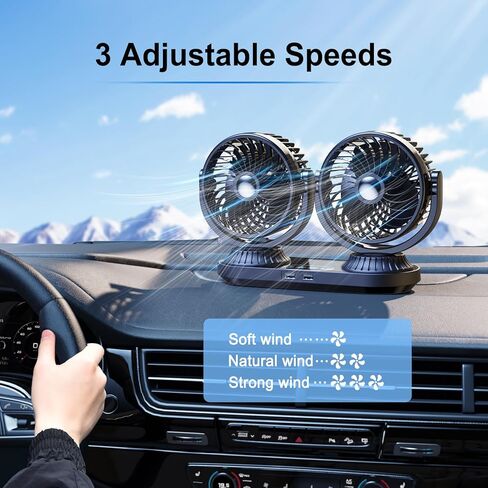 Auto Oscillating 12v/24v Car Fan Cigarette Lighter Plug for Pickup Truck RV SUV Sedan Van Boat, Portable Dashboard Fan for Car with 2 USB Ports Strong 3 Speeds 360 Rotatable in Saudi Arabia
