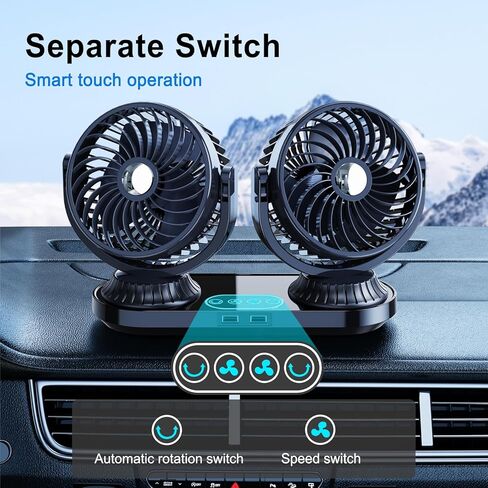 Auto Oscillating 12v/24v Car Fan Cigarette Lighter Plug for Pickup Truck RV SUV Sedan Van Boat, Portable Dashboard Fan for Car with 2 USB Ports Strong 3 Speeds 360 Rotatable in Saudi Arabia