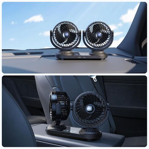 Auto Oscillating 12v/24v Car Fan Cigarette Lighter Plug for Pickup Truck RV SUV Sedan Van Boat, Portable Dashboard Fan for Car with 2 USB Ports Strong 3 Speeds 360 Rotatable in Saudi Arabia
