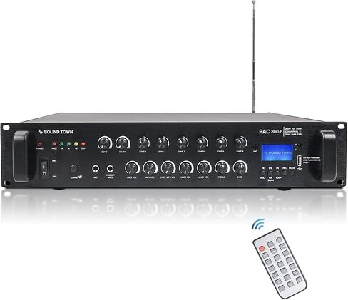 مضخم صوت بلوتوث للمطاعم التجارية من Sound Town + مجموعة مكبرات صوت في السقف، مع مضخم صوت واحد 70 فولت/100 فولت مع بلوتوث، 18 × مكبرات صوت في السقف بحجم 6.5 بوصة، باللون الأبيض (PAC360X18CS6N) in Saudi Arabia
