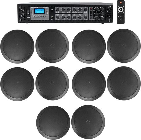Rockville RCS180-6 Bundle: 184W 6-Zone 70V Commercial Amplifier, (10) CC65T 6.5" Ceiling Speakers 40W RMS 8-Ohm/70V Taps, Bluetooth, USB/SD Inputs, FM Radio, for Restaurants & Office, 11-Items in Saudi Arabia