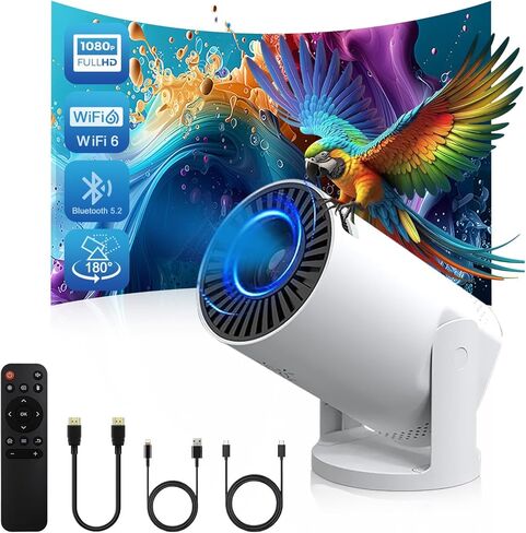 Wireless Mini Projector with WIFI 6 and 5G, 4K 1080P Support Portable Projector 180° Rotatable. 17"-140" Screen Video Projector. Compatible forSmartphone, Laptop, PC in Saudi Arabia
