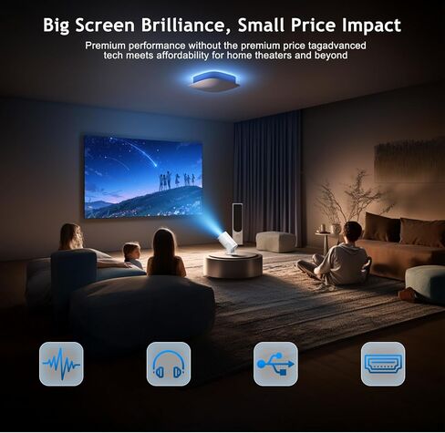 Wireless Mini Projector with WIFI 6 and 5G, 4K 1080P Support Portable Projector 180° Rotatable. 17"-140" Screen Video Projector. Compatible forSmartphone, Laptop, PC in Saudi Arabia