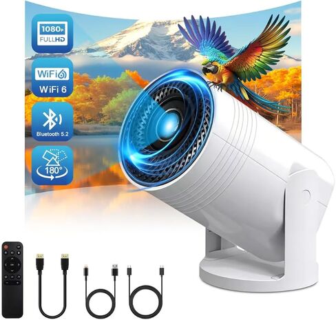 Wireless Mini Projector with WIFI 6 and Bluetooth, 4K 1080P Support Portable Projector 180° Rotatable. 17"-130" Screen Video Projector. Compatible for Smartphone, Laptop, PC(Q6 mate) in Saudi Arabia
