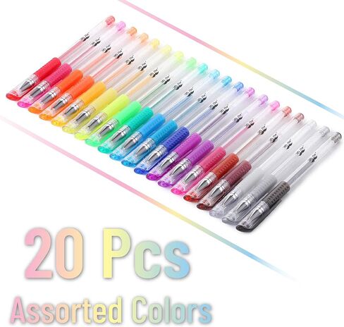 Mr. Pen- Glitter Gel Pens, Assorted Colors, 20 pcs, Glitter Pens, Glitter Gel Pens for Adult Coloring, Neon Gel Pens, Sparkly Gel Pens, Gel Pens for Coloring, Glitter Gel Pen Set, Bible Journaling Pen in Saudi Arabia