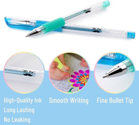 Mr. Pen- Glitter Gel Pens, Assorted Colors, 20 pcs, Glitter Pens, Glitter Gel Pens for Adult Coloring, Neon Gel Pens, Sparkly Gel Pens, Gel Pens for Coloring, Glitter Gel Pen Set, Bible Journaling Pen in Saudi Arabia