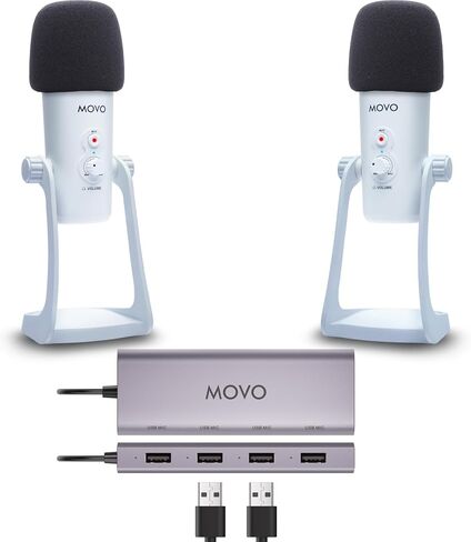 Movo USB Podcast Equipment Bundle for 2 – USB Interface with 2 UM700 Condenser Microphones – 4-Port Powered Hub for Streaming, Podcasting, Interviews (with 2 Microphones) in Saudi Arabia