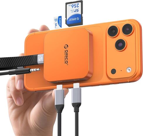 قارئ بطاقة SD مغناطيسي رفيع للغاية من ORICO لهاتف iPhone 17/16/15 Series/iPad/MacBook، محول كاميرا USB C مع SD/TF 3.0 Solt، 100W PD Pass-Through in Kuwait