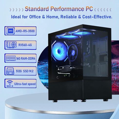 كمبيوتر مكتبي مخصص للألعاب | رايزن 5 6 نوى 3.6 جيجا حتى 4.1 جيجا | رام 16 جيجا DDR4 | 512 جيجا اس اس دي | بطاقة رسومات RX560 4G | واي فاي 6 | لعبة برج الكمبيوتر الاسود in Saudi Arabia