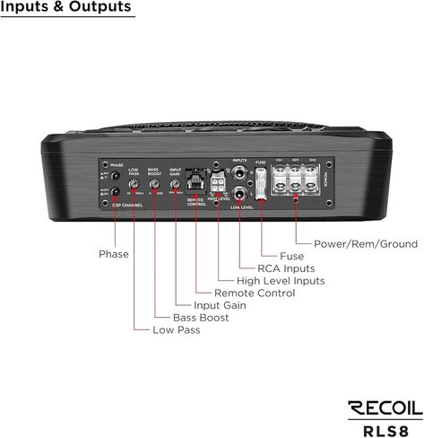 RECOIL RLS8 8" Ultra-Thin Powered Under Seat Car Subwoofer with Built-in Amplifier, Bass Remote Control Class D Mono Audio in Saudi Arabia