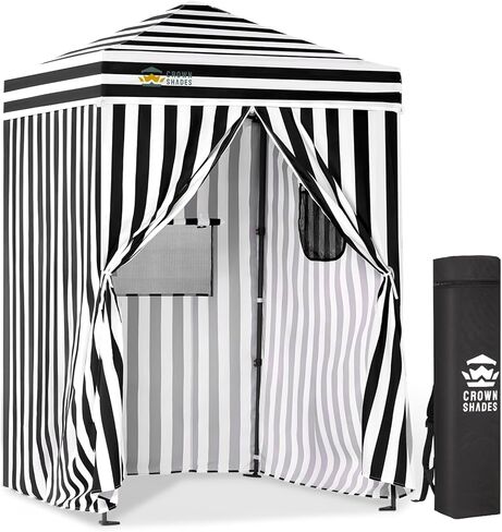 خيمة تغيير منبثقة 4x4 من CROWN SHADES، غرفة تغيير محمولة بقفل مركزي بضغطة واحدة حاصلة على براءة اختراع، مظلة للخصوصية للتخييم، بجانب حمام السباحة، الشاطئ، التقاط الصور، أسود/أبيض in Kuwait