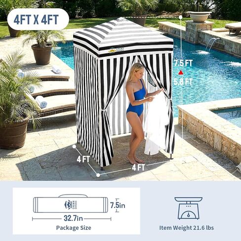 خيمة تغيير منبثقة 4x4 من CROWN SHADES، غرفة تغيير محمولة بقفل مركزي بضغطة واحدة حاصلة على براءة اختراع، مظلة للخصوصية للتخييم، بجانب حمام السباحة، الشاطئ، التقاط الصور، أسود/أبيض in Kuwait