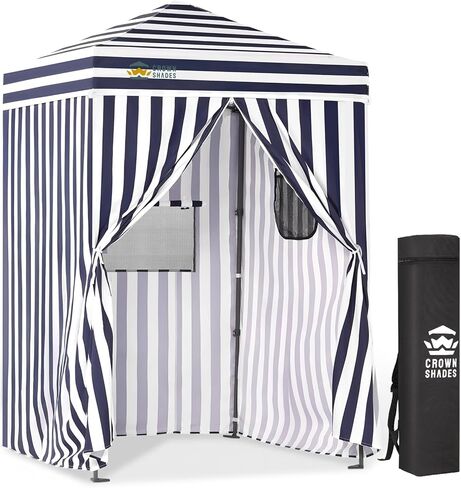 خيمة تغيير منبثقة 4x4 من CROWN SHADES، غرفة تغيير محمولة بقفل مركزي بضغطة واحدة حاصلة على براءة اختراع، مظلة للخصوصية للتخييم، بجانب حمام السباحة، الشاطئ، التقاط الصور، أسود/أبيض in Kuwait
