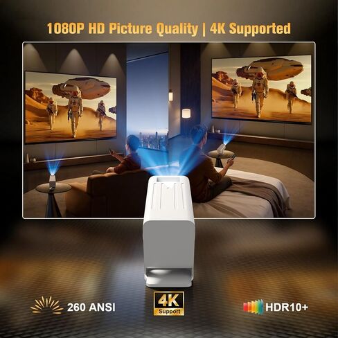 جهاز عرض صغير مع واي فاي وبلوتوث، جهاز عرض ذكي محمول يدعم 4K، تطبيقات Android 11 مدمجة، جهاز عرض أفلام قصير المدى 260 ANSI Auto Keystone لغرفة النوم، والتخييم، والاستخدام الخارجي in Kuwait