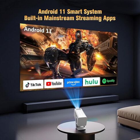 جهاز عرض صغير مع واي فاي وبلوتوث، جهاز عرض ذكي محمول يدعم 4K، تطبيقات Android 11 مدمجة، جهاز عرض أفلام قصير المدى 260 ANSI Auto Keystone لغرفة النوم، والتخييم، والاستخدام الخارجي in Kuwait