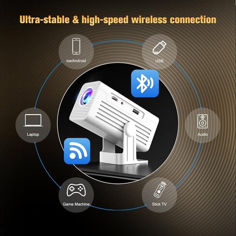 جهاز عرض صغير مع واي فاي وبلوتوث، جهاز عرض ذكي محمول يدعم 4K، تطبيقات Android 11 مدمجة، جهاز عرض أفلام قصير المدى 260 ANSI Auto Keystone لغرفة النوم، والتخييم، والاستخدام الخارجي in Kuwait